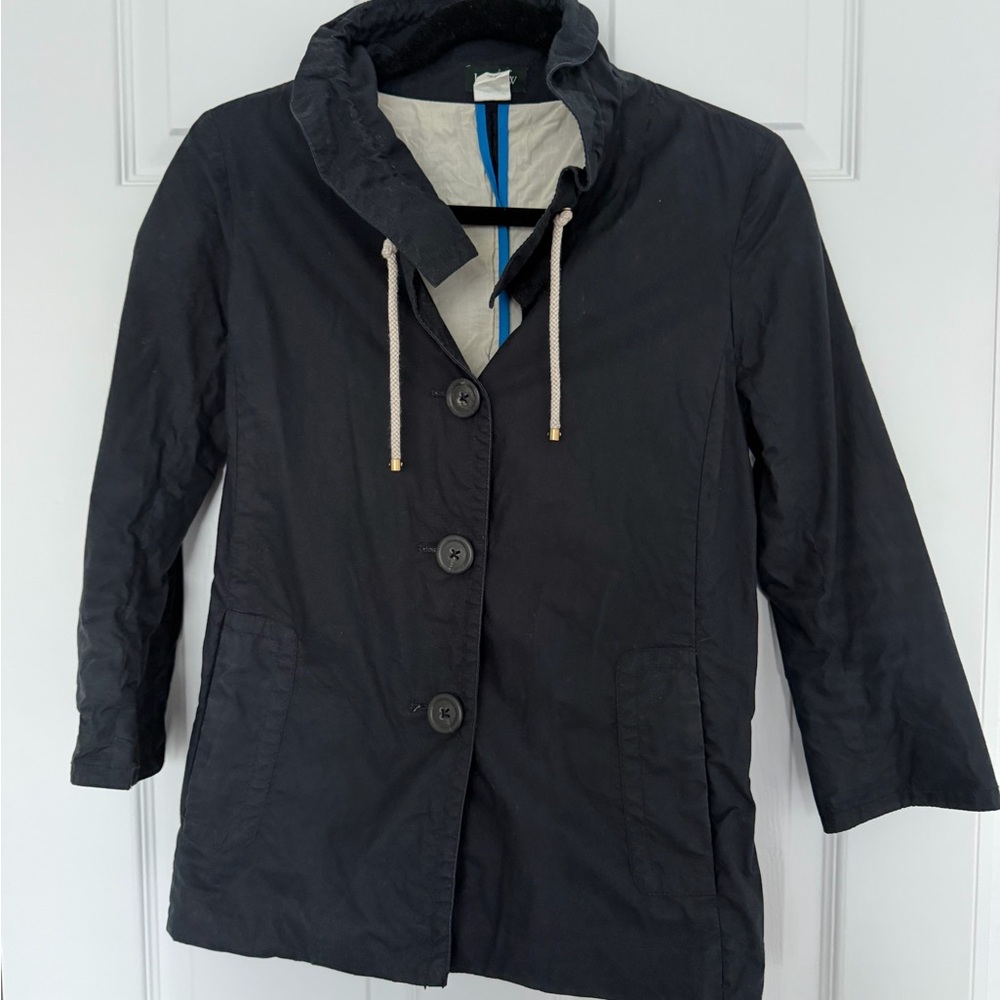 J. Crew Navy Nautical Trench Coat with Collar